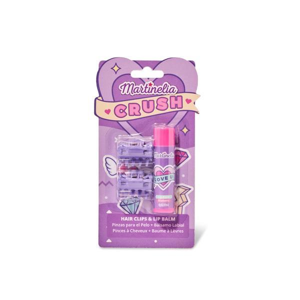 Set balsam de buze cu aroma de coacaze si 2 agrafe asortate Crush Martinelia 11101B, 4 g