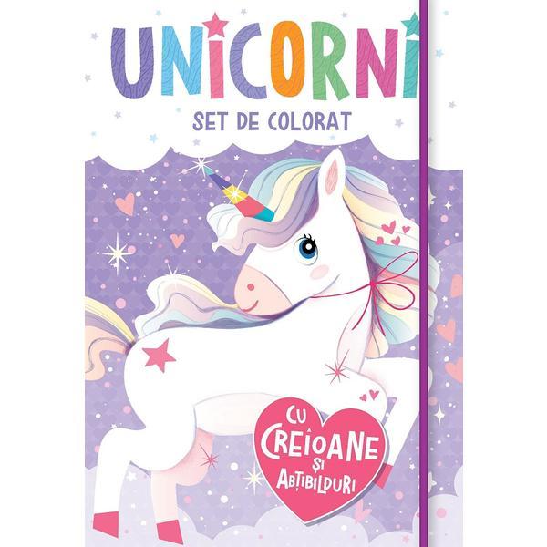 Unicorni. Set de colorat cu creioane si abtibilduri, editura Mimorello