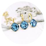 Set bijuterii argint suflat cu aur 24k, Set Swarovski Cushion Cut Denim