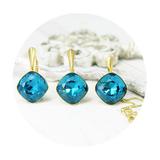 Set bijuterii argint suflat cu aur 24k, Set Swarovski Cushion Cut Indicolite