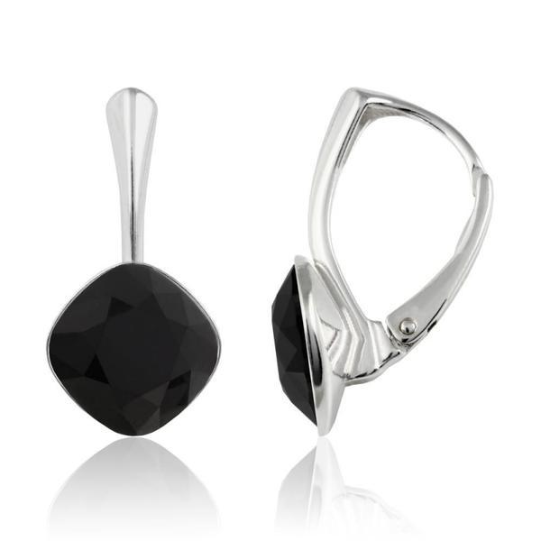 Cercei argint, Cercei Swarovski Cushion Cut Jet 10mm (Bijuterii Argint)