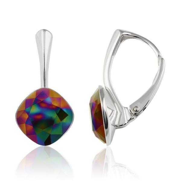 Cercei argint, Cercei Swarovski Cushion Cut Rainbow Dark 10mm (Bijuterii Argint)