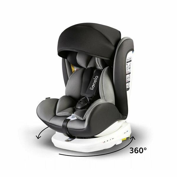 Lionelo - Scaun auto Bastiaan Pozitie de somn, Rotire 360 grade, 0-36 Kg, Cu Isofix si Centura Top Tether, Gri