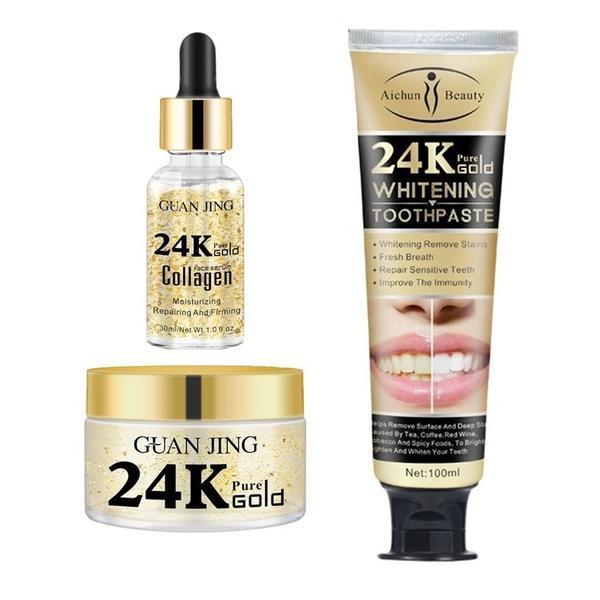 Set ingrijire personala cu Aur 24K si Colagen Guanjing Ser 30ml + Crema 50ml + Pasta 100ml