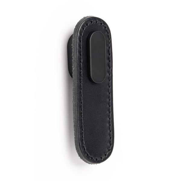 Maner, buton Oblong din piele neagra pentru mobilier, cu ornament finisaj negru mat, L 70 mm