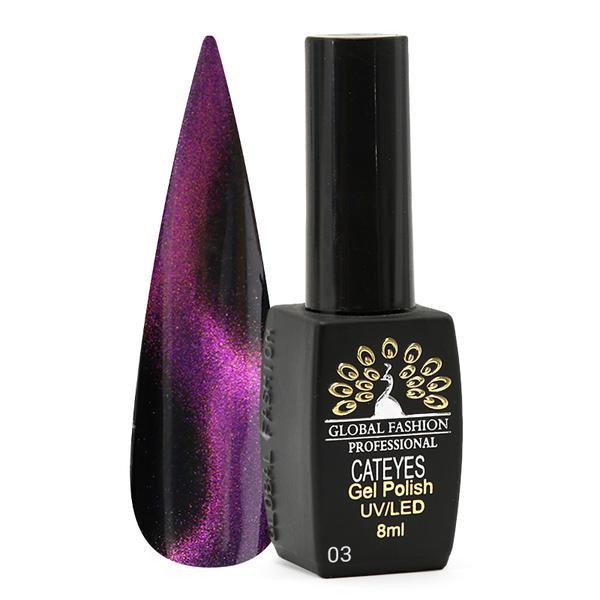 Oja semipermanenta, Global Fashion, 24D Cat Eye, 8 ml, Roz 03