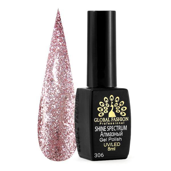 Oja semipermanenta, Global Fashion, Shine Spectrum, 8 ml, Roz 306