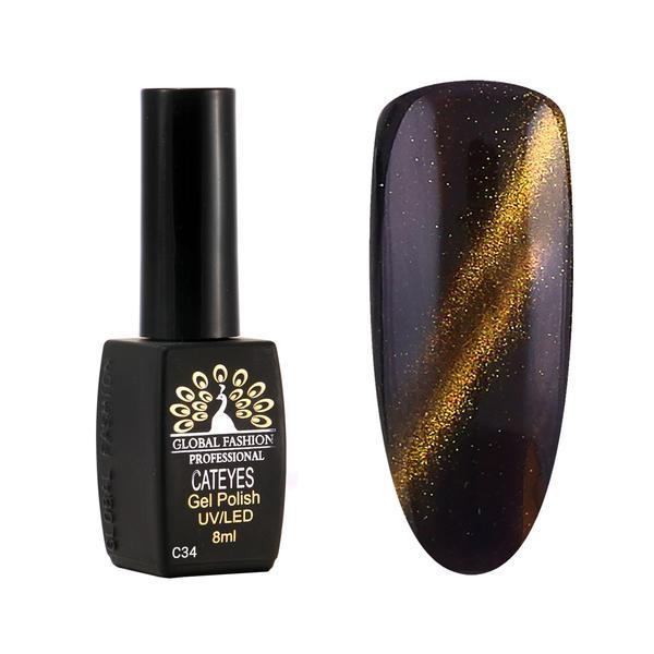 Oja semipermanenta, Global Fashion, Cat Eyes, 8 ml, Maro 34