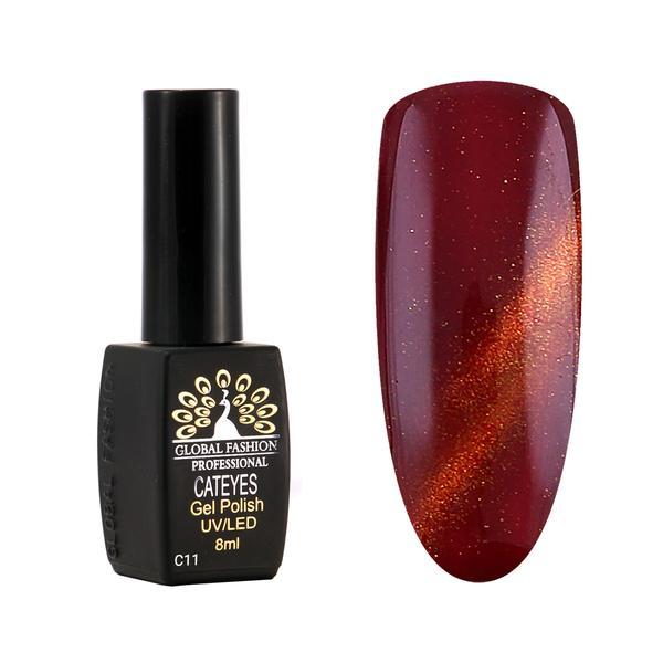 Oja semipermanenta, Global Fashion, Cat Eyes, 8 ml, Rosu 11