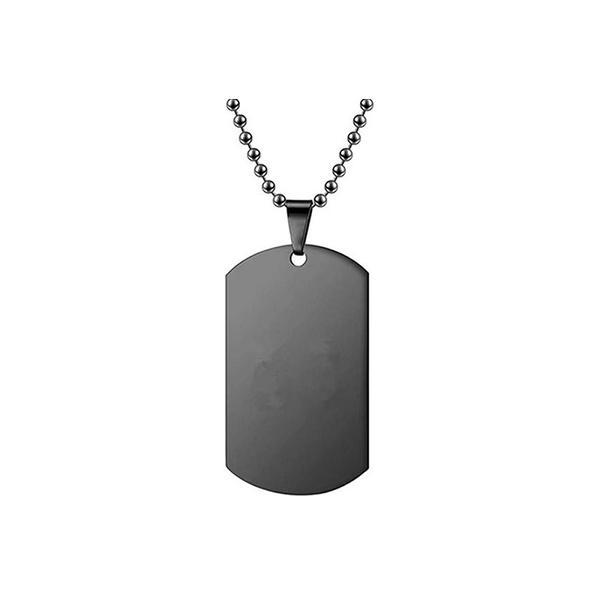 Lant cu pandantiv placuta identificare nume army, dog tag, otel inoxidabil, negru