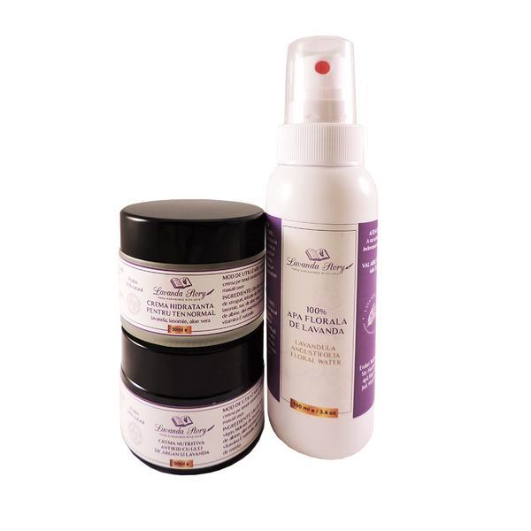 Set ingrijire ten Lavanda Story( crema hidratanta, crema antirid,apa florala) 200 g