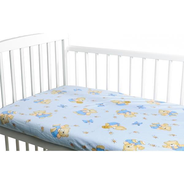 Cearceaf din bumbac cu elastic Honey Bear Blue 120x60 cm