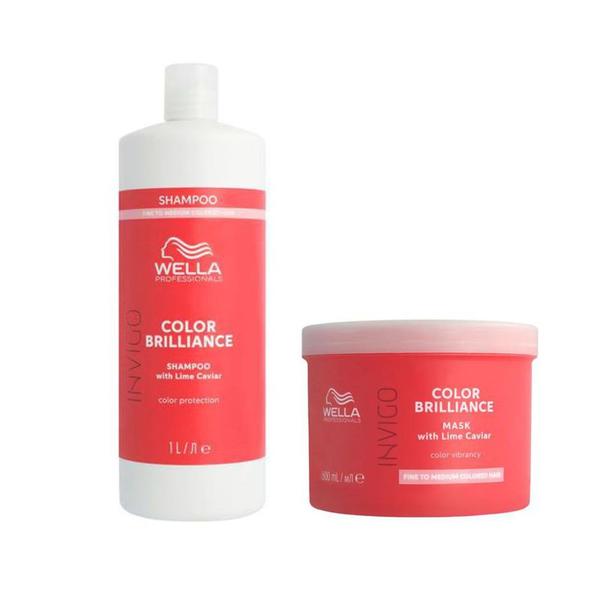 Pachet pentru Par Vopsit, Fin sau Normal - Wella Professionals Invigo Color Brilliance Vibrant Color: Sampon 1000 ml + Masca Fine/Normal Hair, 500 ml