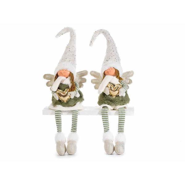 Set 2 figurine Ingeri din portelan si textil alb verde auriu 18x11x45 cm