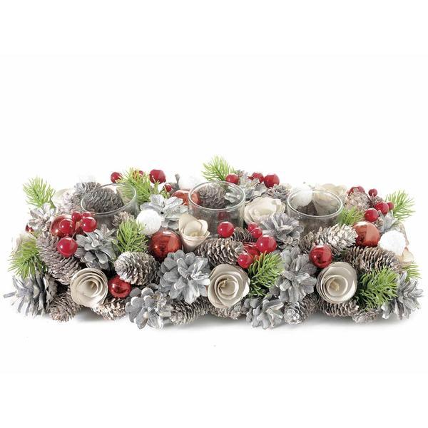 Decoratiune Craciun pentru masa cu 3 suporturi lumanari Berry 36x18x9 cm