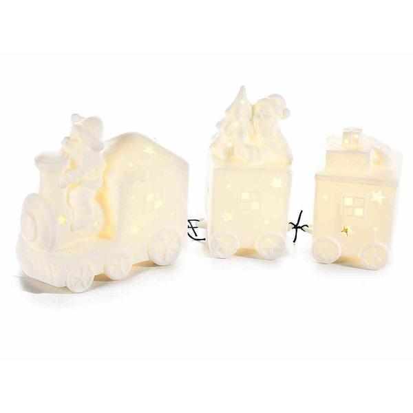 Trenulet decorativ din ceramica alba cu leduri 31x7x13 cm