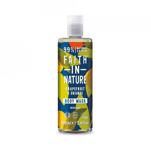 Gel de dus natural, energizant, cu grapefruit si portocala, travel size, Faith in Nature, 100 ml