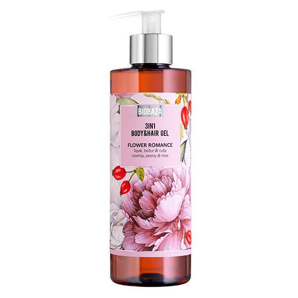 Sampon &amp; gel de dus cu parfum natural de trandafir si extract de bujor, Flower Romance, Biobaza, 400 ml