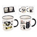 Set 2 cani din portelan alb negru Animals Ø 7,5 cm x 8 h 230 ml