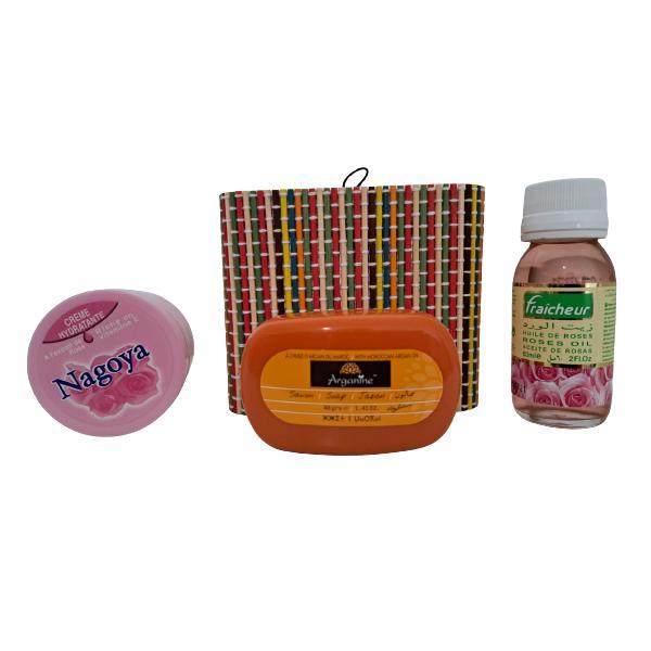 Set cadou cutie bambus crema cu ulei trandafir 100 ml, fraicheur ulei trandafir 60 ml, sapun cu ulei de argan 40 gr