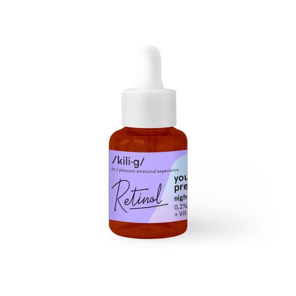 Ser facial pentru noapte cu retinol, acid hialuronic si vitamina E, Kilig, 30 ml