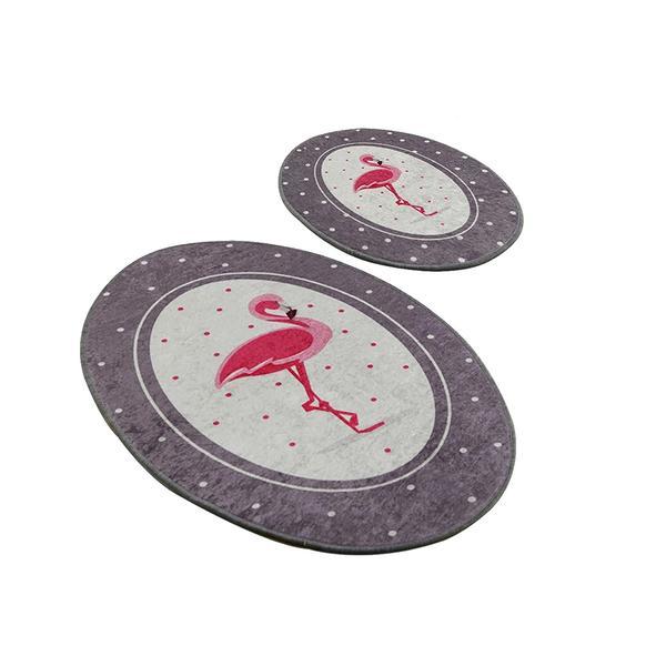 Set 2 Covorase baie Chile Flamingo, 60 x 100 cm, 50 x 60 cm, Antiderapant, Gri/Roz