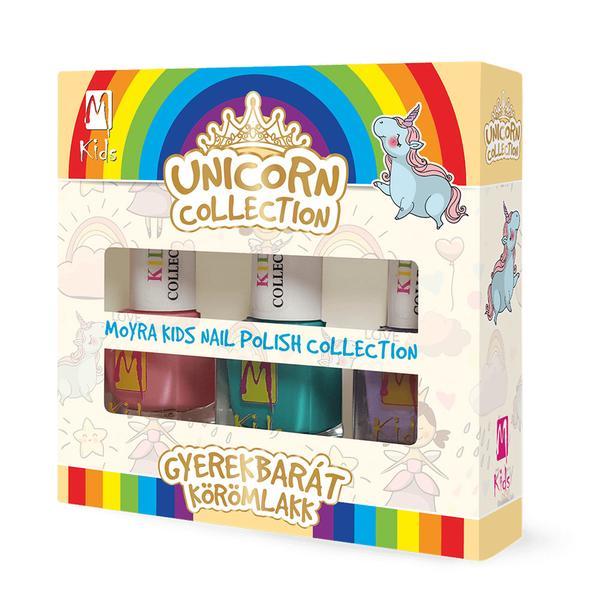 Set lac pentru copii, Unicorn Collection, fara miros, fara substante periculoase, multicolor, 3*7 ml