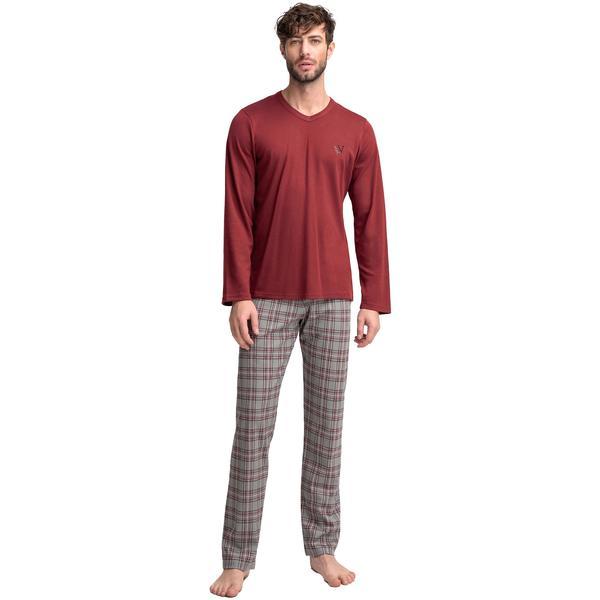 Pijama barbati Vamp 15952, L, Bumbac, Visiniu