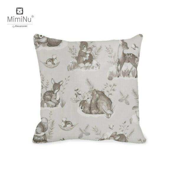 MimiNu - Perna clasica de dormit, Cu husa detasabila cu fermoar, Din bumbac, 40x40 cm, Design, Calm Forest Beige