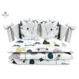 MimiNu - Lenjerie patut cu 4 piese, Cu doua protectii laterale, Childrens Journey Grey, Din bumbac, Pentru patut 120x60 cm