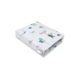 Qmini - Cearceaf cu elastic pentru patut 120x60 cm, Din bumbac, Fox and Rabbit, Blue