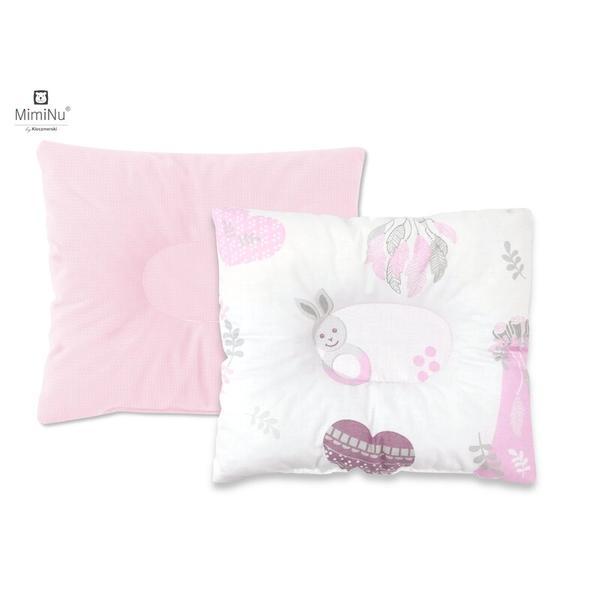 MimiNu - Perna bebelusi profilata, Cu doua fete, Cu functie anti-soc, Pufoasa, Din catifea si bumbac, 23x26 cm, Velvet Baby Shower Pink