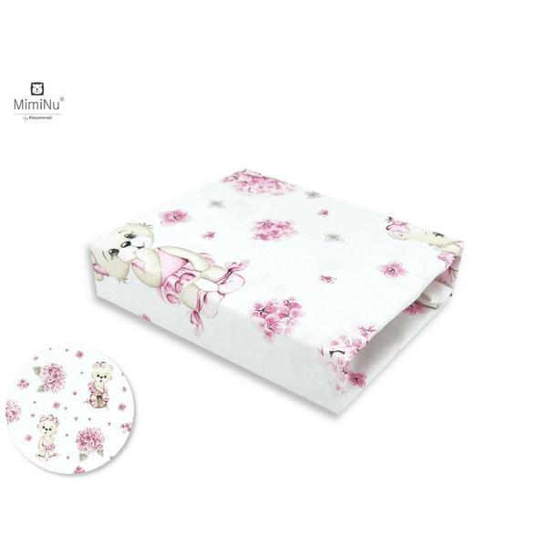 MimiNu - Cearceaf cu elastic pentru patut 120X60 cm, Din bumbac, Design, Pink Ballerina