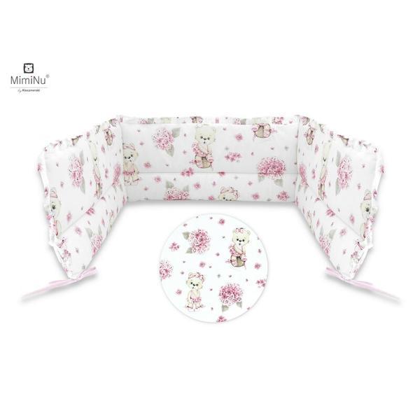 MimiNu - Aparatoare pentru patut 120x60 cm, Din bumbac, Cu inaltimea de 30 cm, Cu volanase, Cu panglici, Design, Pink Ballerina