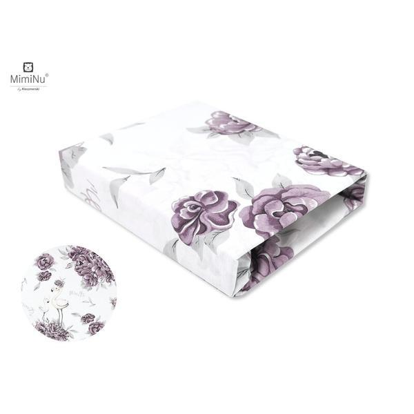 MimiNu - Cearceaf cu elastic pentru patut 140X70 cm, Din bumbac, Peonie Plum