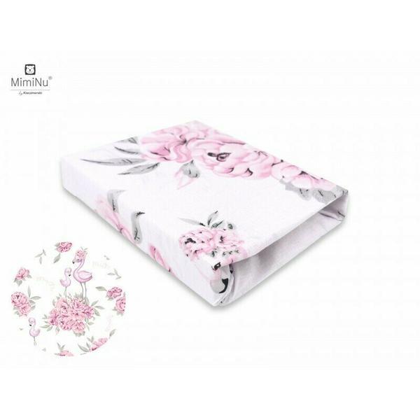 MimiNu - Cearceaf cu elastic pentru patut 140X70 cm, Din bumbac, Peonie Pink