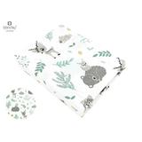 MimiNu - Cearceaf cu elastic pentru patut 140X70 cm, Din bumbac, Forest friends Grey/Mint