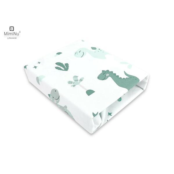 MimiNu - Cearceaf cu elastic pentru patut 140X70 cm, Din bumbac, Dino Mint