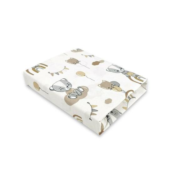 Qmini - Cearceaf cu elastic pentru patut 140X70 cm, Din bumbac, Teddy Bears on Rainbow, Beige