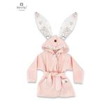 MimiNu - Halat de baie cu urechi 6 - 36 luni, Moale, Cu volanase, Cu buzunare, Cu cordon, Din bumbac thermo fleece, Design, Powdery Pink Ballerina