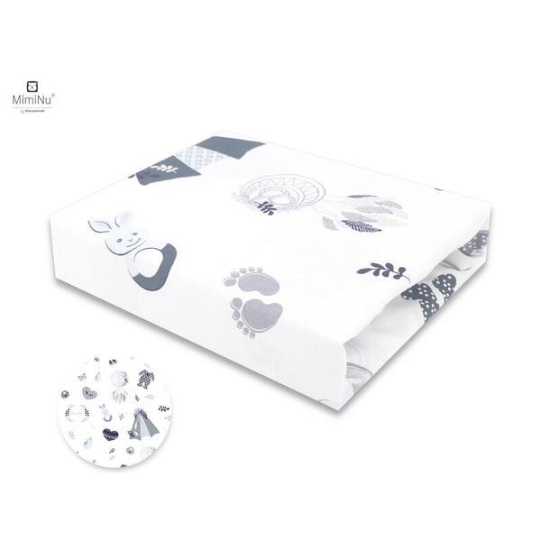 MimiNu - Cearceaf cu elastic pentru patut leagan sau patut co-sleeper, Dimensiune 90x40 cm, Din bumbac, Baby Shower Blue