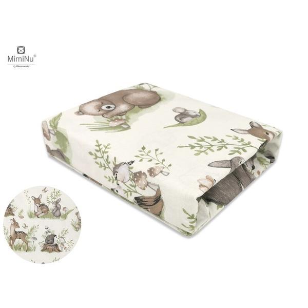 MimiNu - Cearceaf cu elastic pentru patut leagan sau patut co-sleeper, Dimensiune 90x40 cm, Din bumbac, Design, Calm Forest Natural