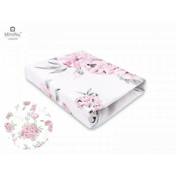 MimiNu - Cearceaf cu elastic pentru patut leagan sau patut co-sleeper, Dimensiune 90x40 cm, Din bumbac, Peonie Pink