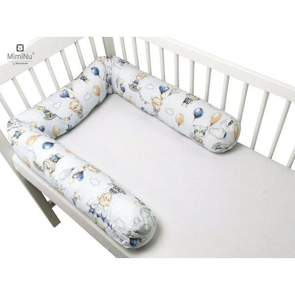 MimiNu - Aparatoare tip rulou pentru patut, Lungime 180 cm, Din bumbac, Cu diametru de 10 cm, Parachutes Blue