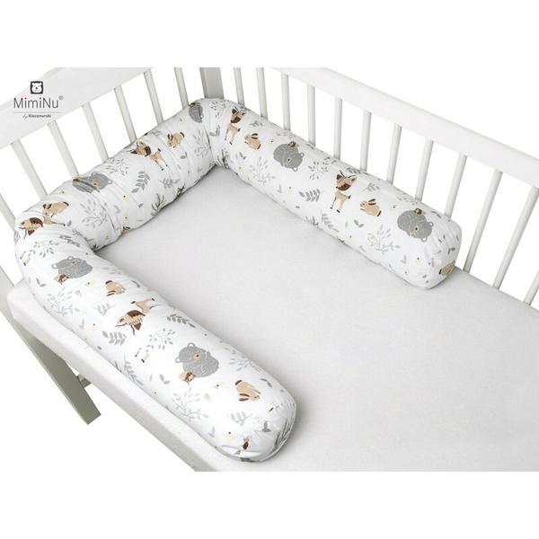 MimiNu - Aparatoare tip rulou pentru patut, Lungime 180 cm, Din bumbac, Cu diametru de 10 cm, Forest Friends Beige