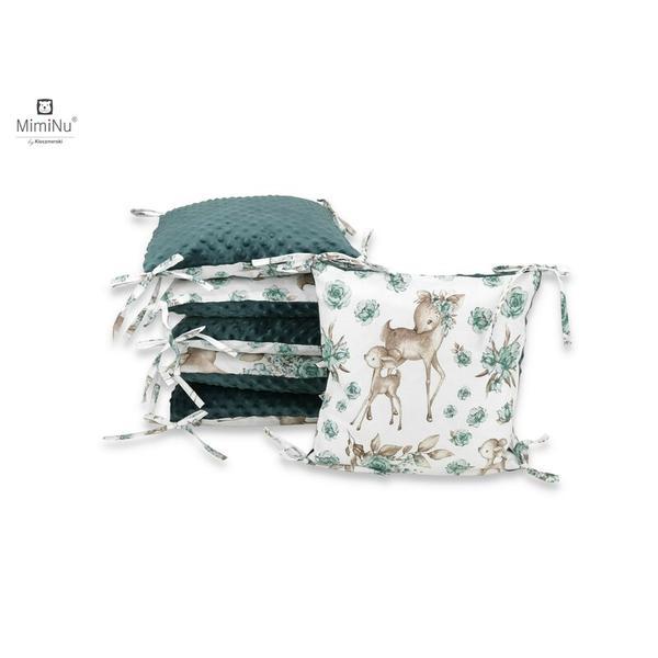 MimiNu - Aparatoare cu 6 pernute modulare, Cu doua fete, Cu fermoar, Cu husa detasabila si lavabila, Pentru patut 120X60 cm, Din bumbac 100% si tesatura pufoasa Minky, Minky Sweet Deer Mint