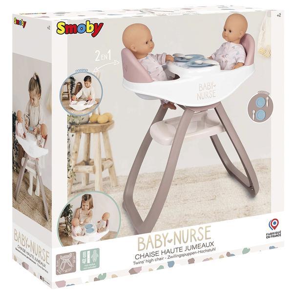 Scaun de masa pentru papusi Smoby Baby Nurse Twin 2 in 1 maro