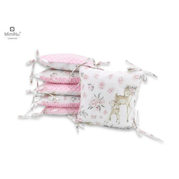 MimiNu - Aparatoare cu 6 pernute modulare, Cu doua fete, Cu fermoar, Cu husa detasabila si lavabila, Pentru patut 120X60 cm, Din bumbac 100% si tesatura pufoasa Minky, Minky Sweet Deer Pink