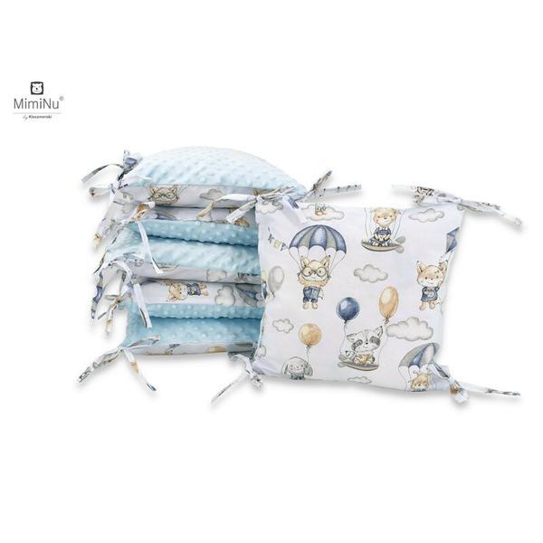 MimiNu - Aparatoare cu 6 pernute modulare, Cu doua fete, Cu fermoar, Cu husa detasabila si lavabila, Pentru patut 120X60 cm, Din bumbac 100% si tesatura pufoasa Minky, Minky Parachutes Blue