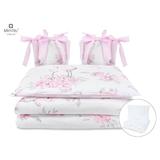 MimiNu - Set lenjerie patut cu 6 piese, Cu pilota si perna, Cu doua aparatori laterale, Din bumbac, Pentru patut 120x60 cm, Peonie Pink